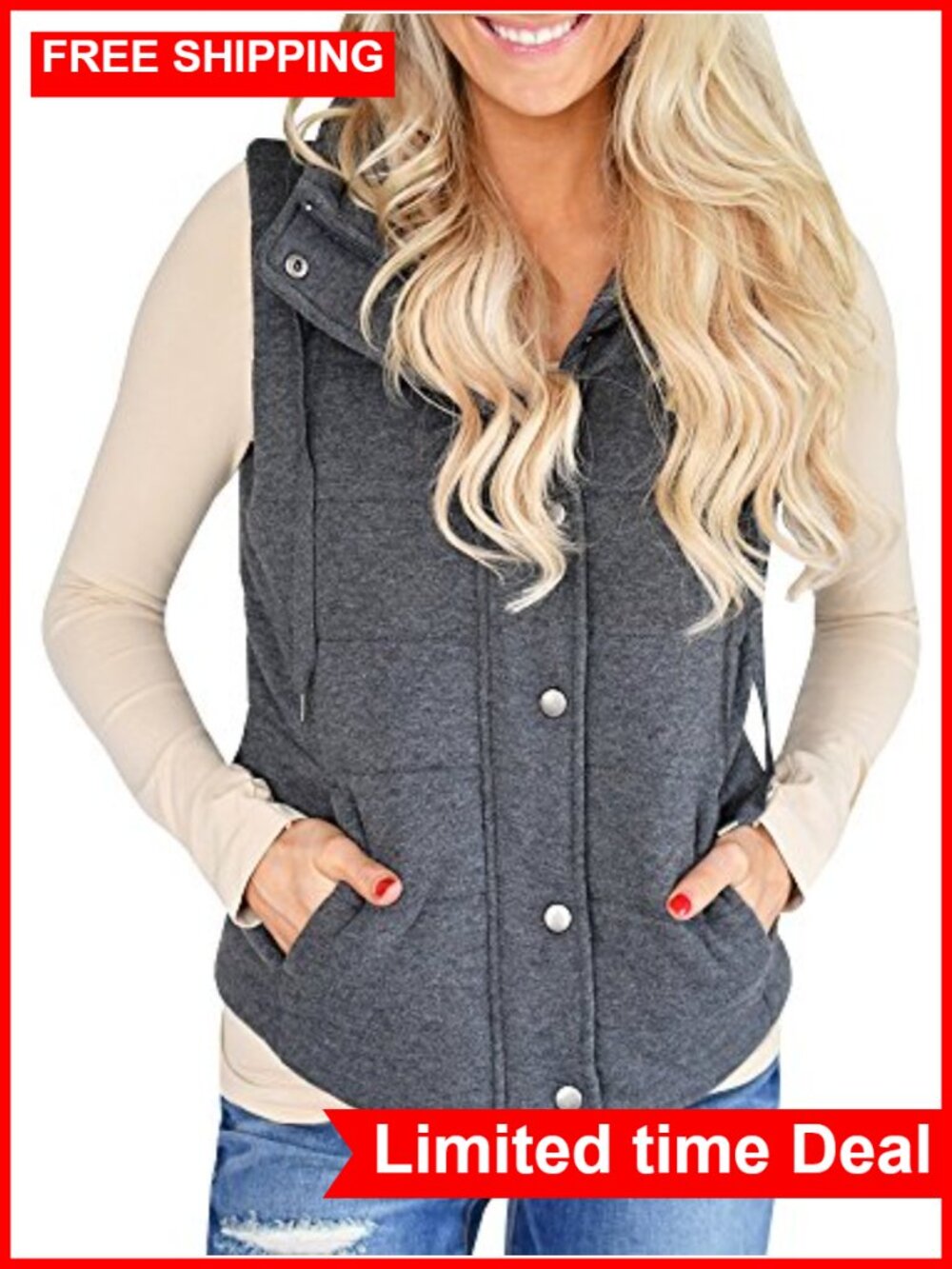 Womens Quilted Puffer Vest Lightweight Zip Up Sleeveless Jacket with Pockets